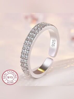 Triple-Row Pavé Band Ring in Silver with Clear Stones Luxury High Quality